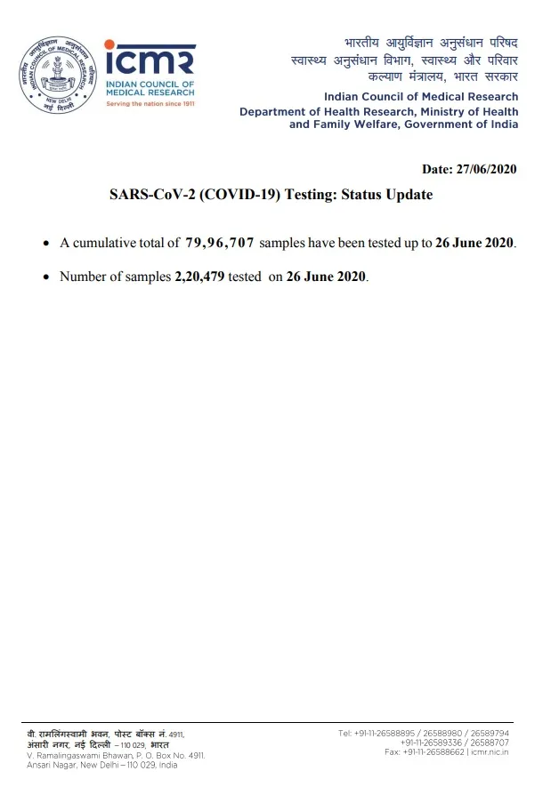 number of samples tested icmr 